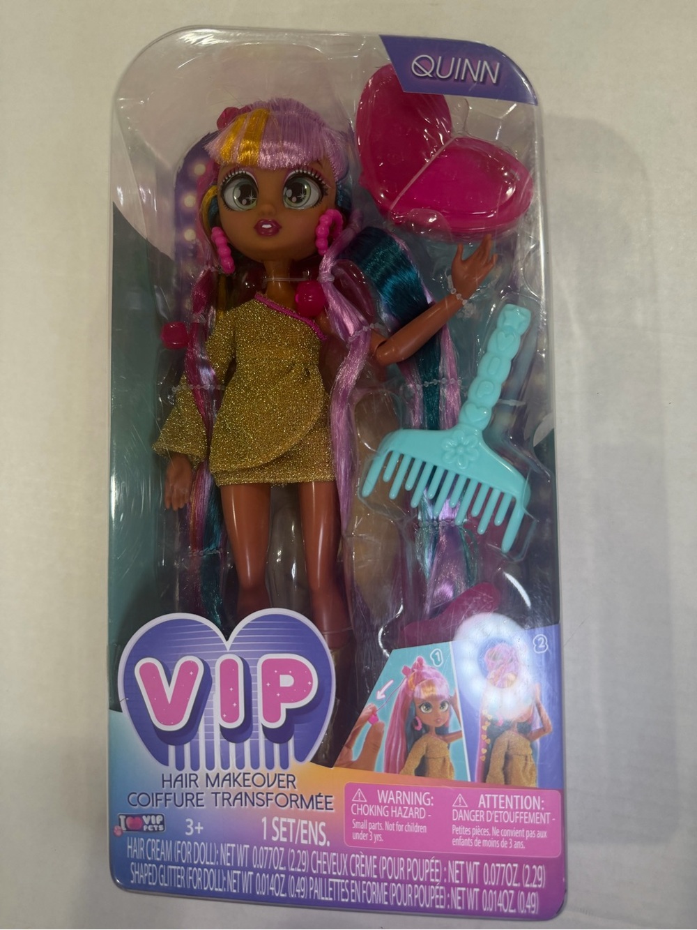 VIP Quinn Kids Hair Makeover Doll – Gold Dress, Pink & Purple Hair